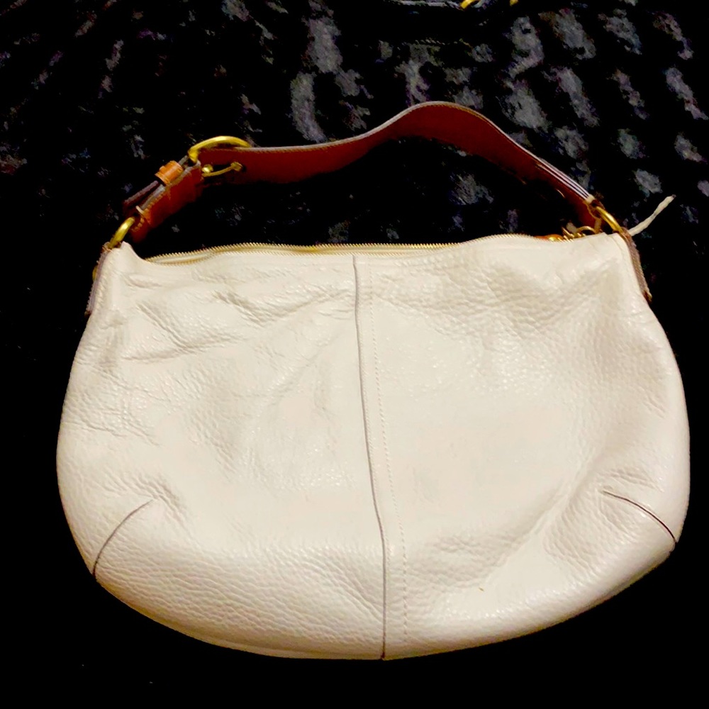 Women’s Cream Leather Hobo Bag with Brown Strap